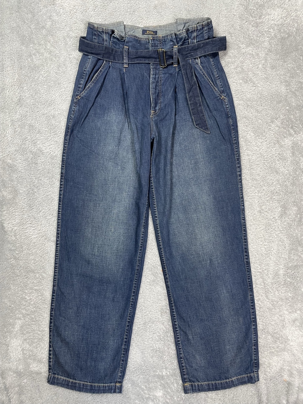 Polo Ralph Lauren Paperbag Jeans Womens 28 Blue Med Wash High Rise Belted Denim